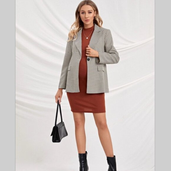 NWT Maternity blazer notched collar gingham with black belt office work elegant - Picture 5 of 5